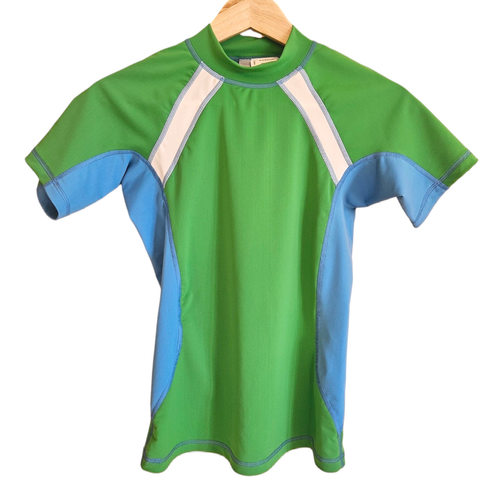 Patagonia Water Girl Rashguard Swim Top Short Sleeve Green Blue Women's Medium